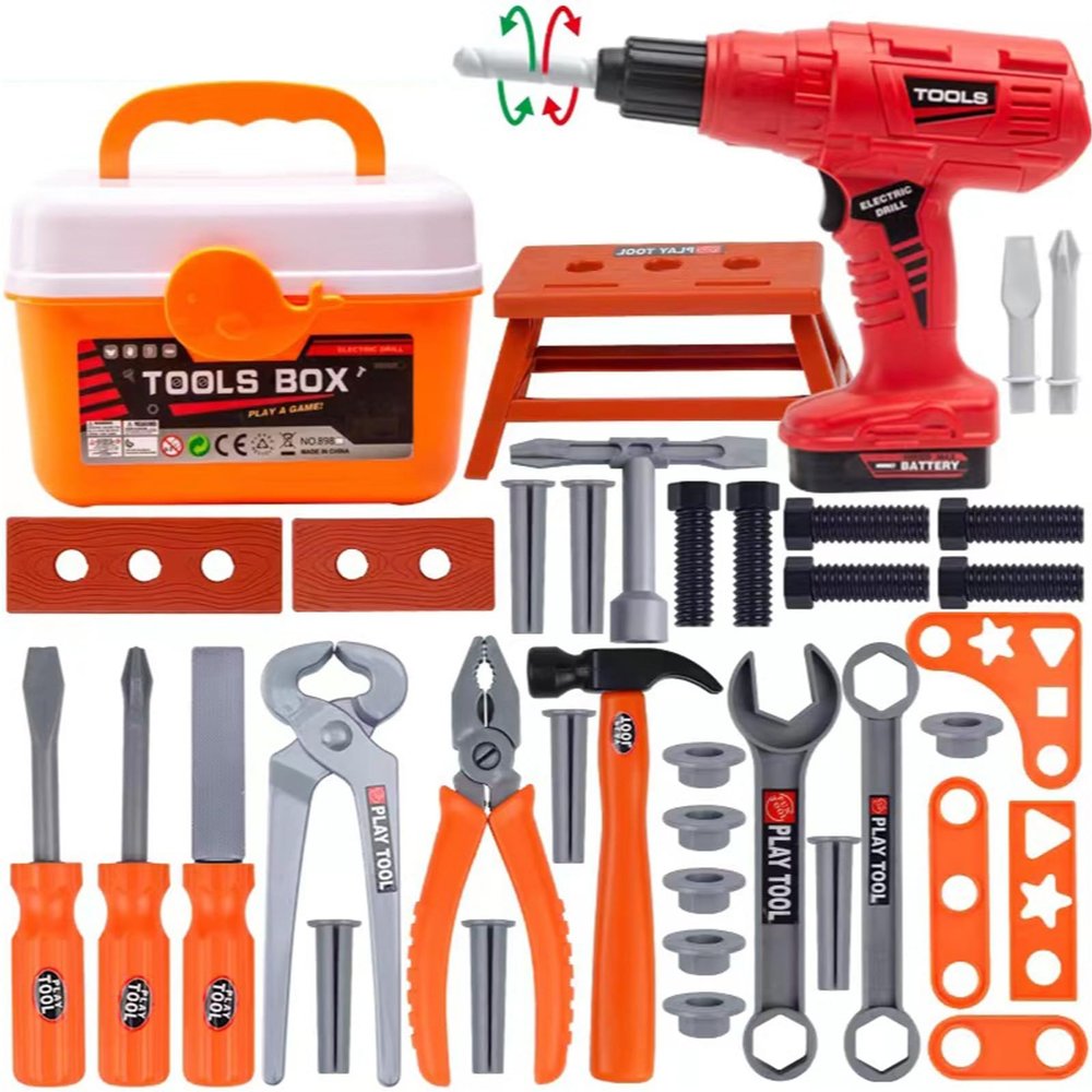 Kids Tool Play Set,Electric Screwdriver Toy with Box, 42pcs Toddler Electronic Toy Drill Kits, Pretend Play Construction Tools for Boy Girl Halloween Present Birthday Dress Up Party