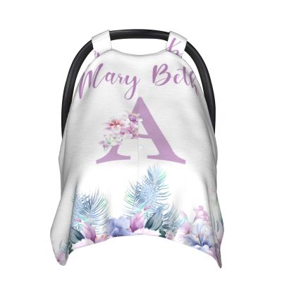 Personalized Baby Car Seat Canopy for Babies with Name, Custom Floral Purple Baby Car Seats Covers for Girls, Opening Minky Nursing Breastfeeding Cover for Infant, Carseat Canopies for Newborn