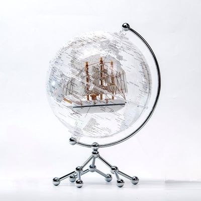 White Earth Globe (Diam. 20 cm/7.9 inches), Desktop Night Light, World Map, Sailboat, Warm White Light