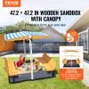 VEVOR Wooden Sandbox with Canopy, Sandpit with Foldable Bench Seats and Bottom Liner, Height Adjustable Roof, Gift for Ages 3-12 Years Old Backyard Garden Easy Assembly (57.3 x 47.2 x 47.2in) view 2