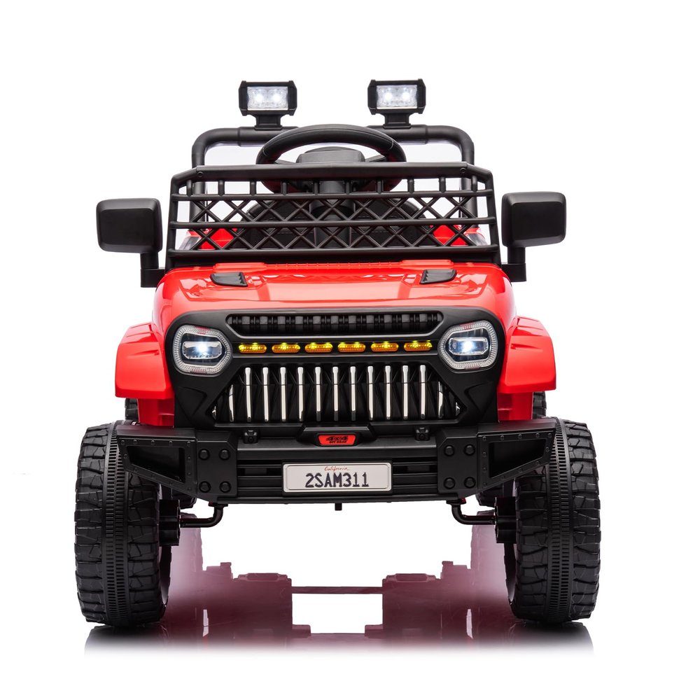 12V Ride On Car for Kids Electric Vehicle Toddlers Battery Powered Truck Car Toy with Remote Control, 4-Wheel Suspension, Battery Display, LED Lights, Music, for Boys Girls, Red