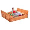 VEVOR Wooden Sandbox 52.4''x47.2''x16.9'', Sandpit with Foldable Bench Seats and Bottom Liner, Natural Wood, Gift for Ages 3-12 Years Old Backyard Garden Easy Assembly view 1