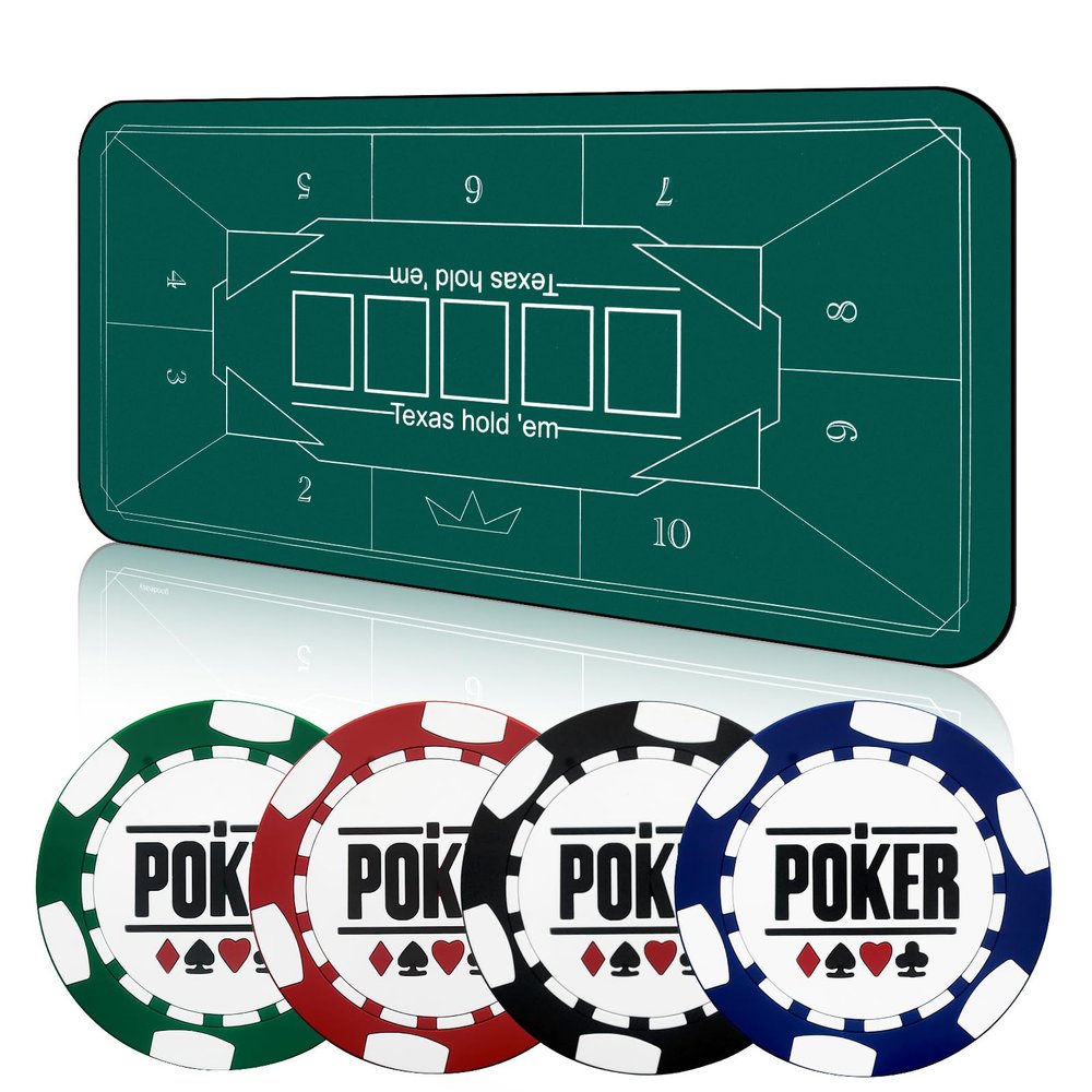 Nmroim Poker Table Top Texas Hold'em Professional Portable Poker Mat for Table,Non-Slip to Reduce Noise with Storage ag and Coaster for Poker Games (47 X 24 Inch)