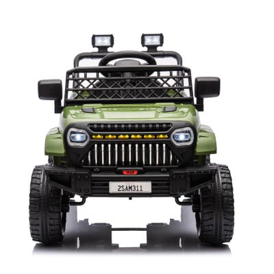 12V Ride On Car for Kids Electric Vehicle Toddlers Battery Powered Truck Car Toy with Remote Control, 4-Wheel Suspension, Battery Display, LED Lights, Music, for Boys Girls, Army Green