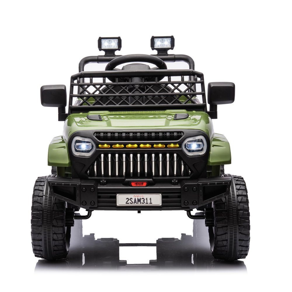 12V Ride On Car for Kids Electric Vehicle Toddlers Battery Powered Truck Car Toy with Remote Control, 4-Wheel Suspension, Battery Display, LED Lights, Music, for Boys Girls, Army Green