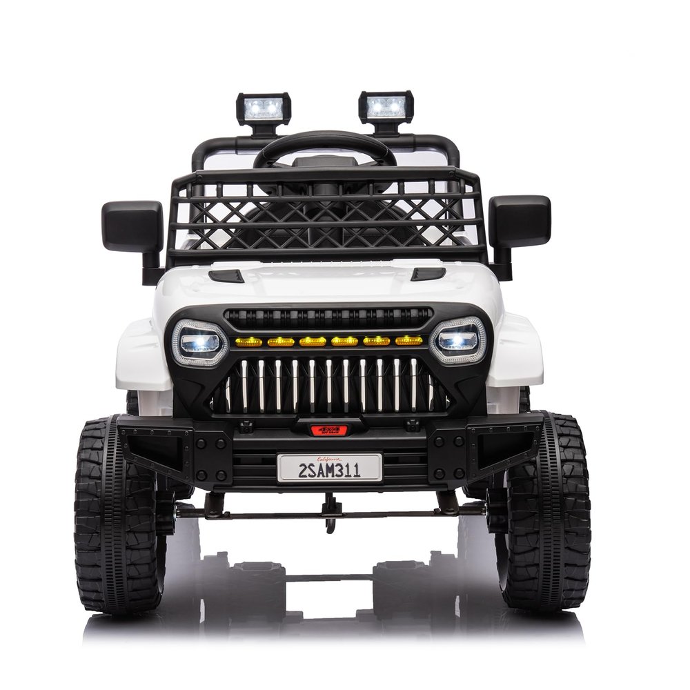 12V Ride On Car for Kids Electric Vehicle Toddlers Battery Powered Truck Car Toy with Remote Control, 4-Wheel Suspension, Battery Display, LED Lights, Music, for Boys Girls, White