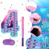 Lemicin Mermaid Number 4 Pinata with Stick Blindfold for Girl 4th Birthday Party Decoration Colorful Paper Flaver Anniversary Celebration for Children's Ocean Mermaid Theme Carnival Event Decoration view 4
