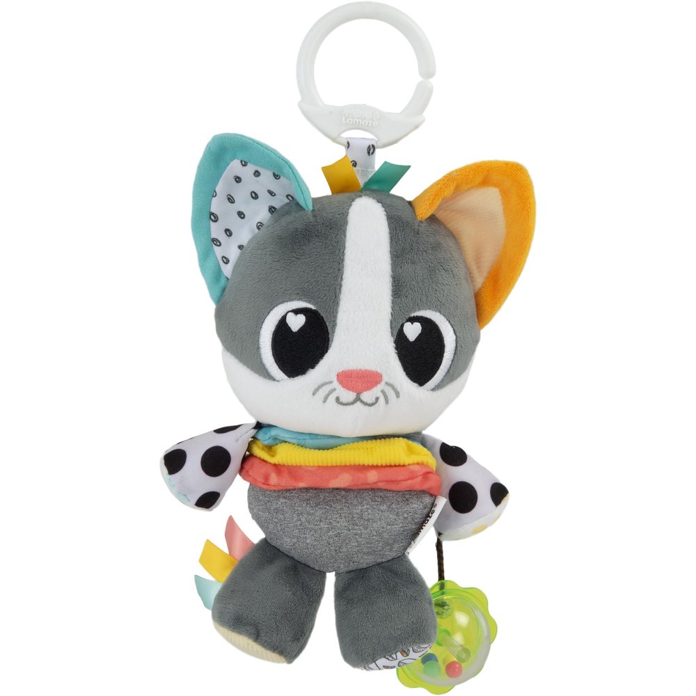 Lamaze Millie Le Chat | Clip On Pram Toy with Multiple Textures, Rattle, Rustling Ears, Satin Ribbons | Sensory Toy for Babies from 0 Months