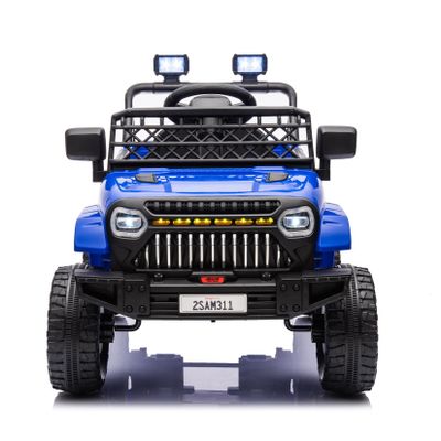 12V Ride On Car for Kids Electric Vehicle Toddlers Battery Powered Truck Car Toy with Remote Control, 4-Wheel Suspension, Battery Display, LED Lights, Music, for Boys Girls, Dark Blue