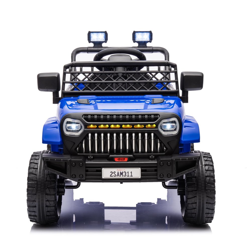 12V Ride On Car for Kids Electric Vehicle Toddlers Battery Powered Truck Car Toy with Remote Control, 4-Wheel Suspension, Battery Display, LED Lights, Music, for Boys Girls, Dark Blue