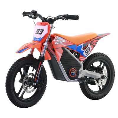 Blissskip Electric Dirt Bike for Boys Girls Ages 5-10, 350W High Racing Competition Grade Motorcycle, Up to 18MPH 3 Speed Settings Balance Bike, 14IN Off-Road Tires Advanced Shock Absorption, Orange