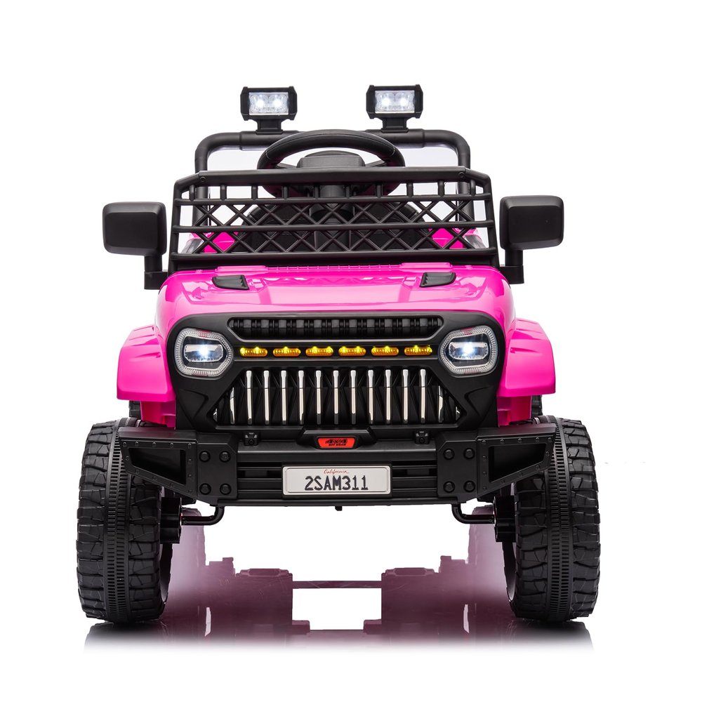 12V Ride On Car for Kids Electric Vehicle Toddlers Battery Powered Truck Car Toy with Remote Control, 4-Wheel Suspension, Battery Display, LED Lights, Music, for Boys Girls, Rose Red
