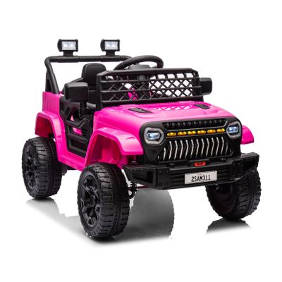 12V Kids Ride On Truck Electric Car Toy for Toddlers with 2.4G Remote Control, Spring Suspension, Battery Display, LED Lights, Music, Battery Powered Ride on Car for Boys Girls(Rose Red)