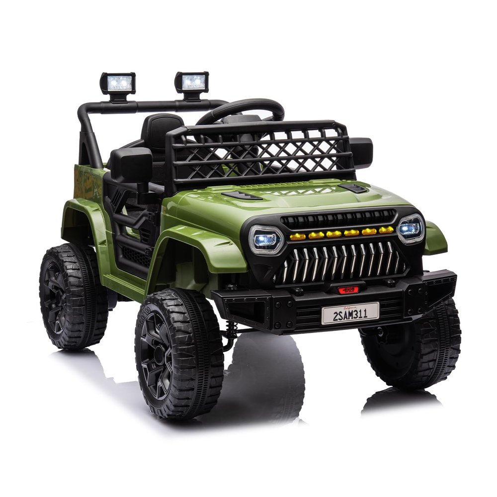 12V Kids Ride On Truck Electric Car Toy for Toddlers with 2.4G Remote Control, Spring Suspension, Battery Display, LED Lights, Music, Battery Powered Ride on Car for Boys Girls(Army Green)