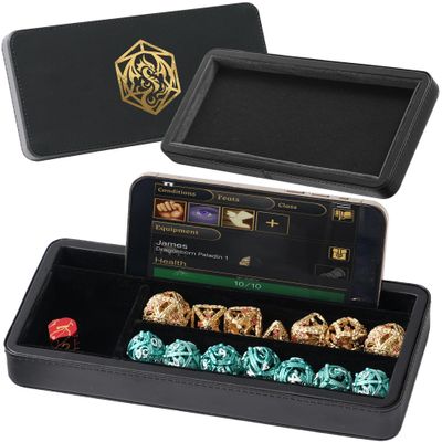 Soar Forge Sanctum Dice Box - Premium Case & Dice Tray for DND - Phone/Pen Slot, Magnetic Lid and Storage for your Sets, Mini's and More - Felt-Lined Vault Holder for D&D and RPG (Gold)