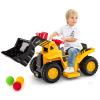 Costzon 2-in-1 Ride on Excavator Bulldozer, 6V Electric Excavator Ride on Toy with 3 Balls & Basketball Hoop, Adjustable Bucket, Ride on Construction Vehicles for Kids, Push Car Gift for Boys Girls view 1