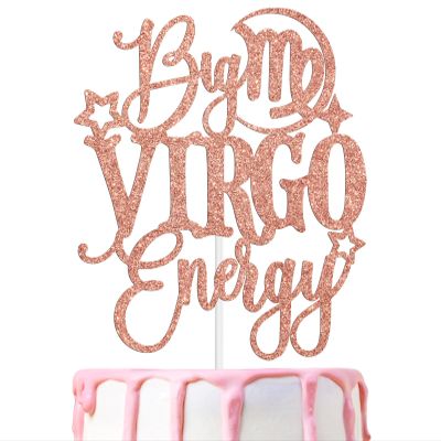 Big Virgo Energy Cake Topper, Happy Birthday Virgo in Augest/September, Virgo Season, 12 Zodiac Constellation Theme Birthday Party Decoration Supplies, Rose Gold Glitter