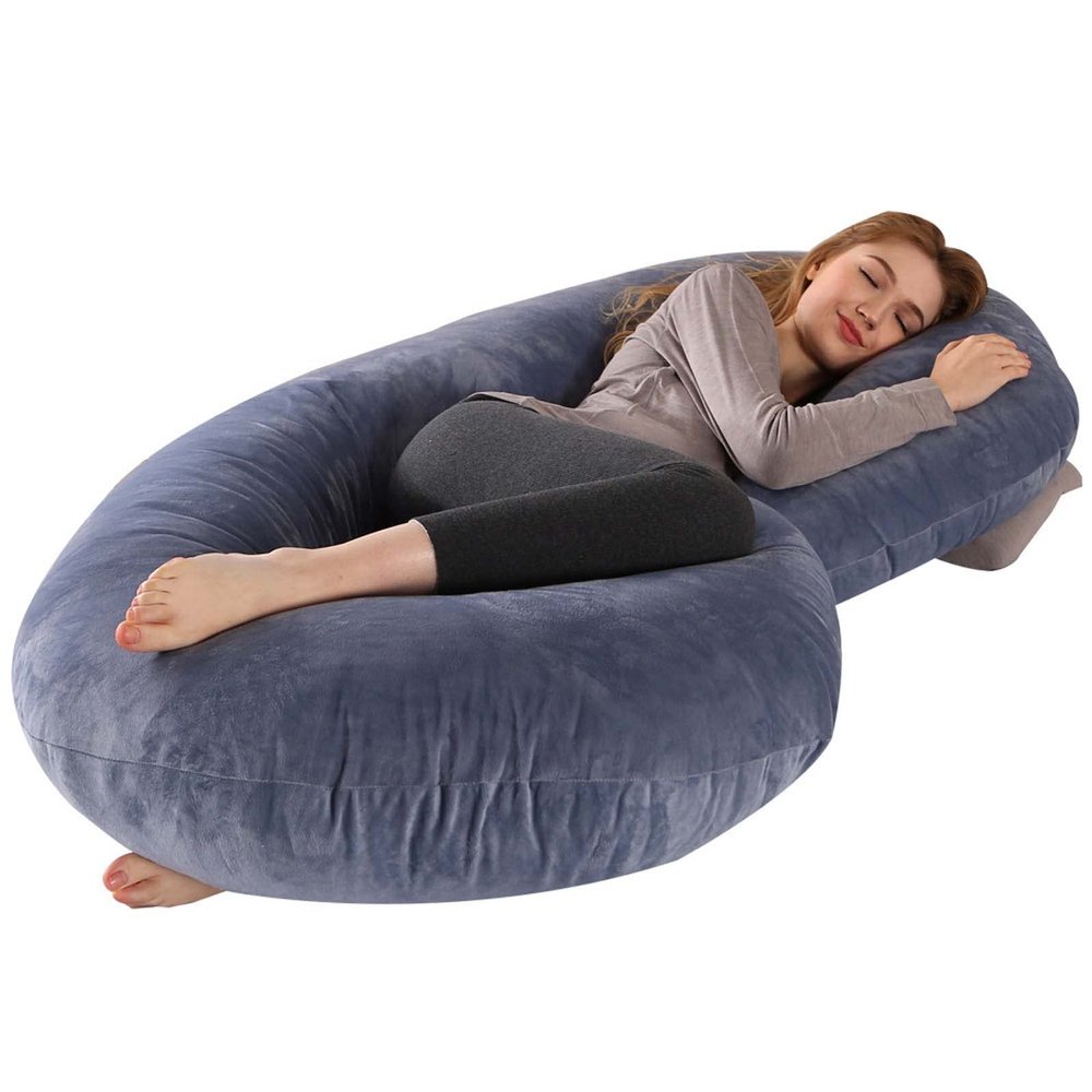 C Shape Pregnancy Pillow, Full Body Maternity Pillow for Sleeping, 53 inch Pregnancy Body Pillows with Detachable Velvet Cover