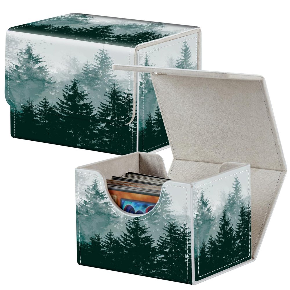 Card Deck Box for MTG Cards,100+ Single Sleeved Cards Trading Card Deck Case,Strong Magnet Magic Gathering Deck Box,PU Leather Trading Card Storage Box for TCG,MTG Cards,CCG,Misty Forest -1252