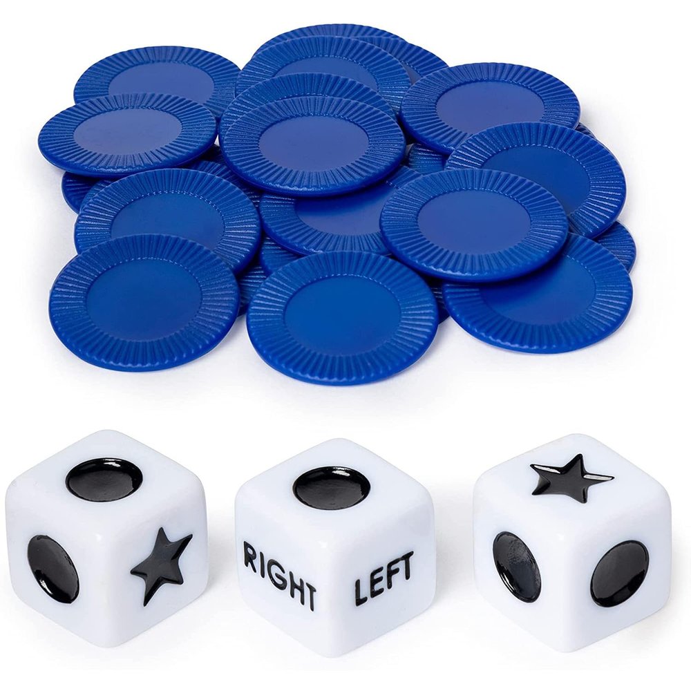 Left Right Center Dice Game | Innovative Left Right Center Dice Game Set with 3 Dices and 24 Random Color Chips, Dice Games for Families Nights, Friends GatheringsDice Games (Games)
