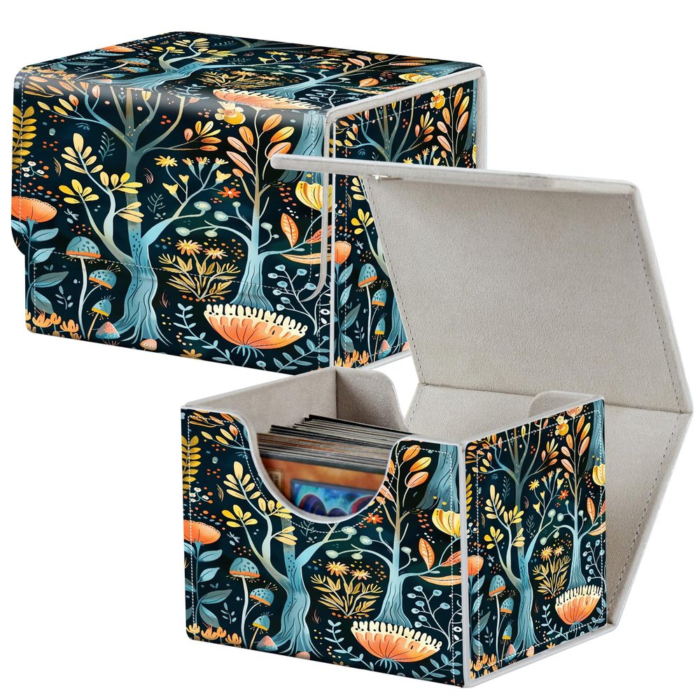 Card Deck Box for MTG Cards,100+ Single Sleeved Cards Trading Card Deck Case,Strong Magnet Magic Gathering Deck Box,PU Leather Trading Card Storage Box for TCG,MTG Cards,CCG,Tree and Flower -1374