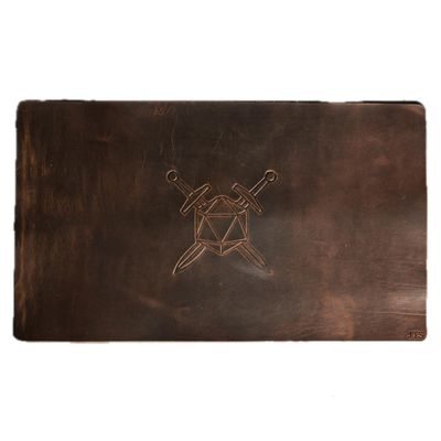 Leather Gaming Playmat 24" x 14" - Personalization Options with Unique Stamp Designs and Snap Closure Band - Ox & Pine Customized Full-Grain Leather (Nut Brown)