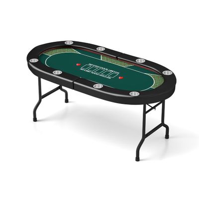 Premium Foldable Poker Table for 8 Player, Portable Texas Blackjack Holdem Table with 8 Stainless Steel Cup Holders, Folding Casino Leisure Card Board Game Table, Green