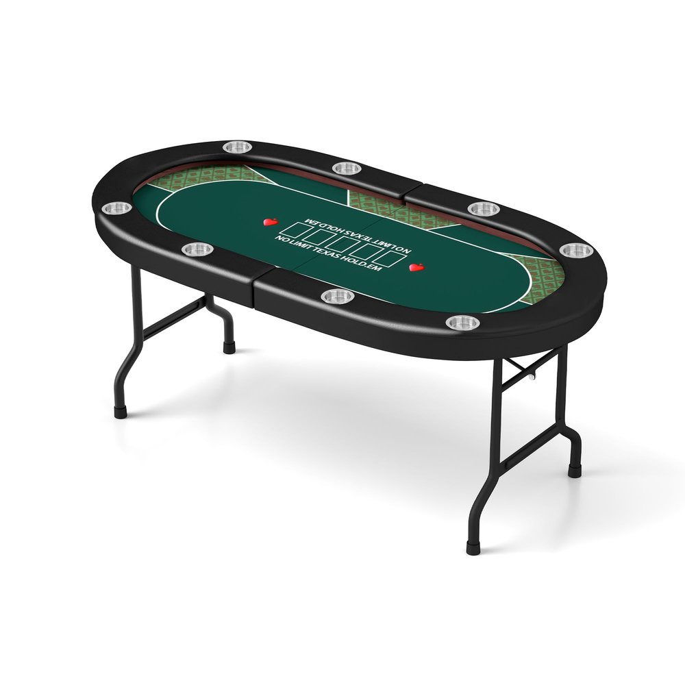 Premium Foldable Poker Table for 8 Player, Portable Texas Blackjack Holdem Table with 8 Stainless Steel Cup Holders, Folding Casino Leisure Card Board Game Table, Green