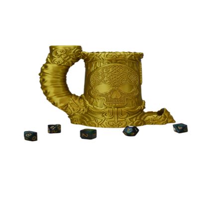 Celtic Skull Dice Tower with Can Cozy & Storage - Dungeons and Dragons Dice Tower - Tabletop RPG Dice Organizer - Dragon Dice Tower for Beer (Silver/Gold)