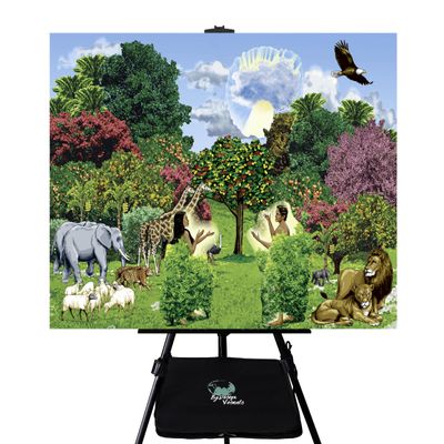 Pro Genesis Series, 56 'precision laser cut' Genesis flannelgraph stories, 230 biblical figures, with lightweight 37" x 27" coroplat felt board (folds to 1/4 size), Easel and Easel Shelf.