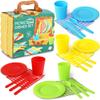 Playkidiz Kids Picnic Basket Toy Dishes, 25 Piece Plastic Tea Party Set - Colored Pretend Play Dishes Playset, Toddlers Kitchen Toys for Boys and Girls, Ages 3+ view 1