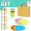 Playkidiz Kids Picnic Basket Toy Dishes, 25 Piece Plastic Tea Party Set - Colored Pretend Play Dishes Playset, Toddlers Kitchen Toys for Boys and Girls, Ages 3+ view 3