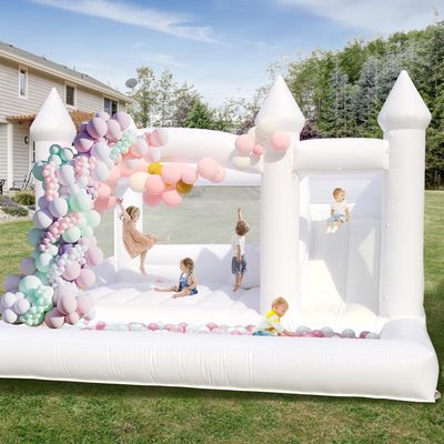 15ft White Bounce House for Adults Kids, 100% PVC Commercial Bounce House with Slide&Ball Pit, Adult Bounce House with Blower, Inflatable Wedding Bouncing House Outdoor Yard Party, 15x15x10ft