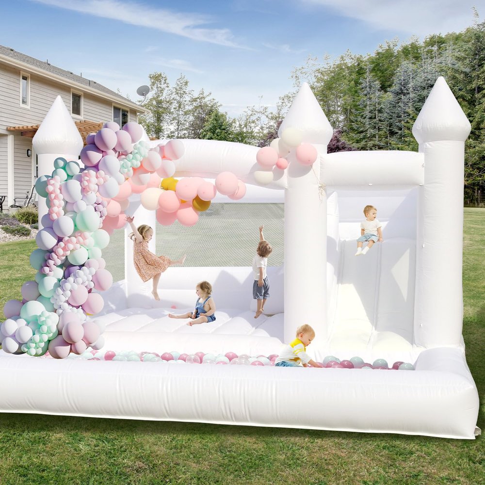 15ft White Bounce House for Adults Kids, 100% PVC Commercial Bounce House with Slide&Ball Pit, Adult Bounce House with Blower, Inflatable Wedding Bouncing House Outdoor Yard Party, 15x15x10ft