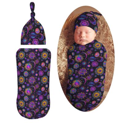 Muishi Neon Suns Moons Mandala Newborn Swaddle Blankets Hat Sets Soft Baby Receiving Blanket Swaddle Sack for Baby Shower Infant Boy Girl Gift