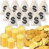 Bulyoou 200 Pcs Fake Gold Coins and 12 Pcs Canvas Money Bags with Drawstring Pirate Treasure Hunt Prop Money Coins Gold Coin Toy for Halloween Pirate Adventure Party Birthday Decorations view 1