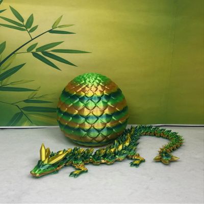 Crystal Dragon with Dragon Egg, Articulated Green and Yellow Crystal Dragon 3D Printed Dragon, Fidget Autism ADHD Toy - D026