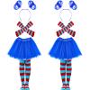 8 PCS Tulle Tutu Costume Accessories Set, Blue Red 3 Layered Tulle Tutu Skirt 2 Striped Socks 2 Ponytails Wig Headband 2 Arm Warmer Gloves For Kids 2 Girls School Reading Christmas Halloween Costumes view 1