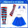 8 PCS Tulle Tutu Costume Accessories Set, Blue Red 3 Layered Tulle Tutu Skirt 2 Striped Socks 2 Ponytails Wig Headband 2 Arm Warmer Gloves For Kids 2 Girls School Reading Christmas Halloween Costumes view 2