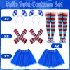 8 PCS Tulle Tutu Costume Accessories Set, Blue Red 3 Layered Tulle Tutu Skirt 2 Striped Socks 2 Ponytails Wig Headband 2 Arm Warmer Gloves For Kids 2 Girls School Reading Christmas Halloween Costumes view 3