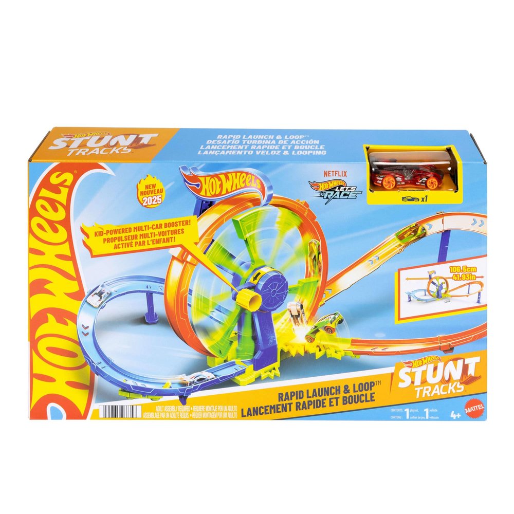 Hot Wheels Toy Car Track Set, Launch and Loop Playset & 1:64 Scale Die-Cast Vehicle, Crash Area on Figure 8 Track with Loop-Kicker Booster