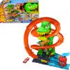 Hot Wheels Toy Car Track Set, City T-Rex Blaze Battle Playset & 1:64 Scale Die-Cast Vehicle, 18 Tall, Multiple Race Outcomes, Spinning Dinosaur Eyes view 1
