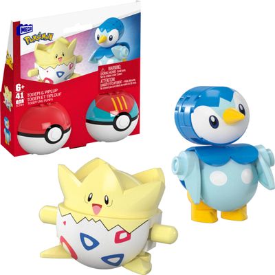 MEGA Pokmon Action Figure Building Toys Set, Pok Ball 2-Pack, Togepi and Piplup with 41 Pieces, for Kids