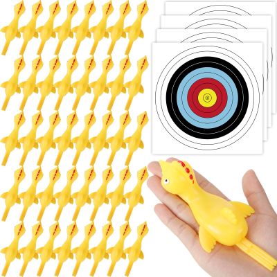 RoundFunny 12 Set Extended Version Slingshot Chickens with Cardboard Target 6.3 Inch Rubber Flying Chicken Finger Shooting Chickens Squeeze for Party Favors Activity Gift