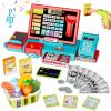 VOPOGLNE Cash Register Playset Toy for Kids, Real Calculator Register, Pretend Play Store with Music, Scanner, Play Money, Food, Preschool Learning Toy Playset Gift (Blue Red) view 1