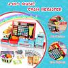 VOPOGLNE Cash Register Playset Toy for Kids, Real Calculator Register, Pretend Play Store with Music, Scanner, Play Money, Food, Preschool Learning Toy Playset Gift (Blue Red) view 2
