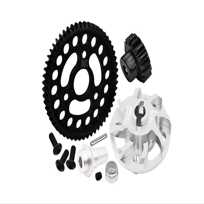 GPM Aluminum 7075 Alloy Spur Gear Adapter with Steel 32 Pitch 56T Spur Gear & 17T Motor Gear for Traxxas 1/10 SLASH 4X4 LCG-68086-21 Upgrades - Silver