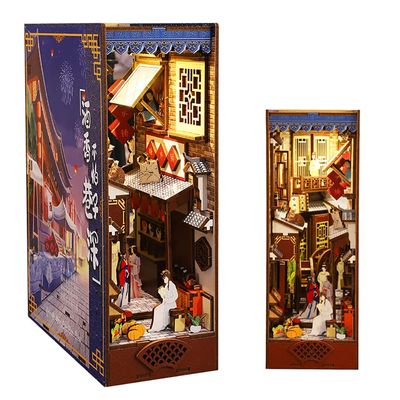 iiecrKiie Book Nook Kit for Adult, DIY Miniature Dollhouse Booknook Kit with LED Lights, 3D Wooden Puzzle Bookend for House Home Library Decor (Liquor Alley)