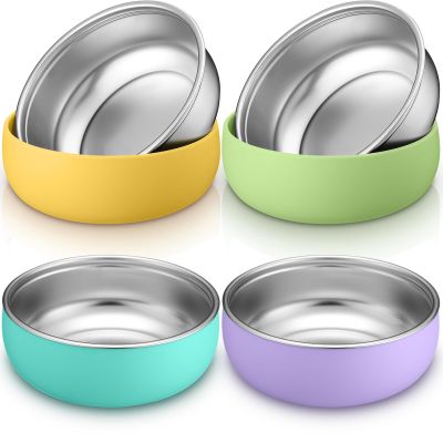 Nuogo 4 Pcs 304 Stainless Steel Baby Bowls with Removable Silicone Shell Toddler Bowls Kids Anti Scald Snack Container for Food Feeding, Dishwasher Safe (Classic Color)