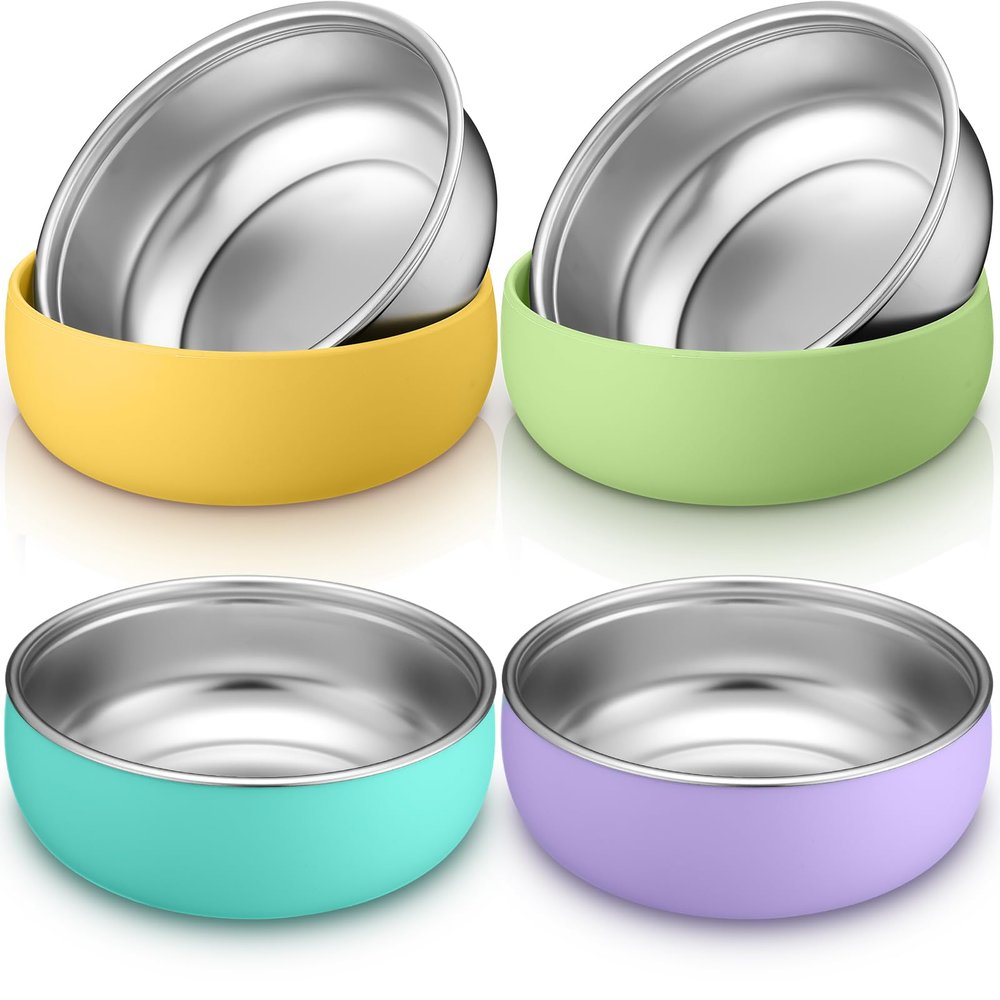 Nuogo 4 Pcs 304 Stainless Steel Baby Bowls with Removable Silicone Shell Toddler Bowls Kids Anti Scald Snack Container for Food Feeding, Dishwasher Safe (Classic Color)